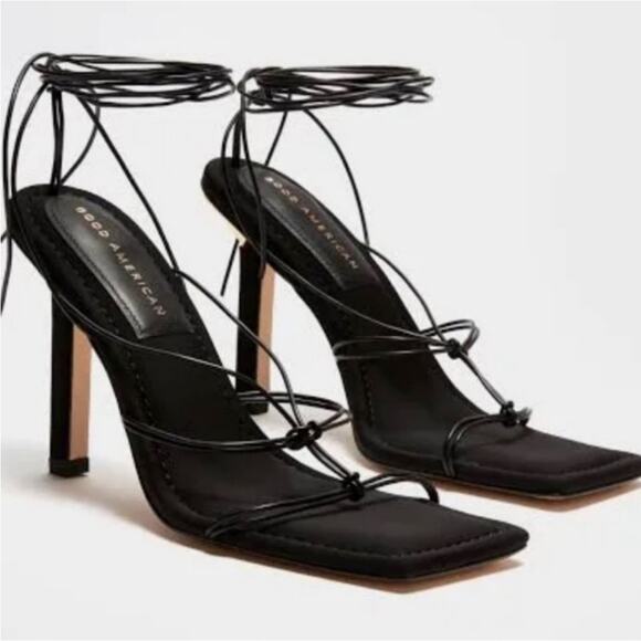 Good American Shoes - Good American Black Strappy Neoprene Heels 9